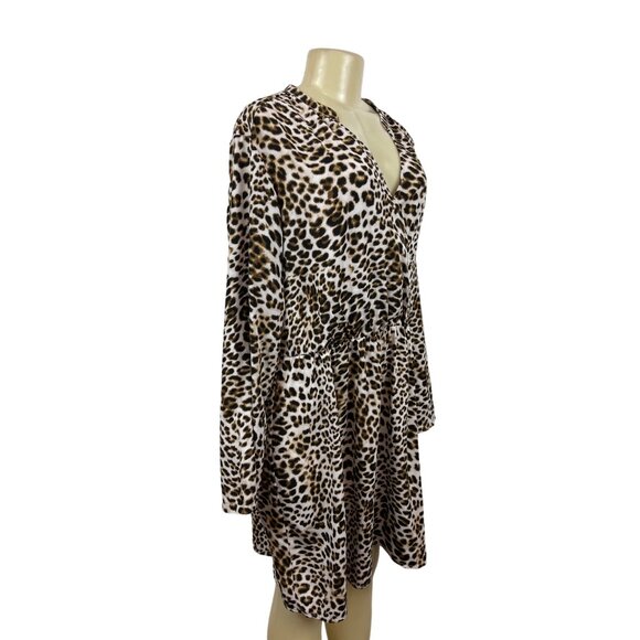 All in Favor Women's Leopard Print V Collar Loose Dress Sz XL - Picture 2 of 9